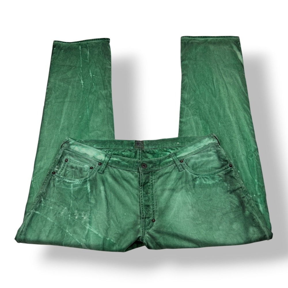 PRPS Barracuda Mens 38 Green Acid Wash‎ Distressed Straight Leg Jeans Made Japan